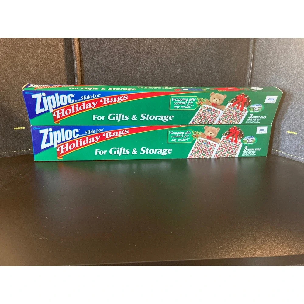 2pk Vintage Ziploc Holiday Bags Slide-Loc Jumbo 19-7/8in x 19-7/8in 6 Total Bags